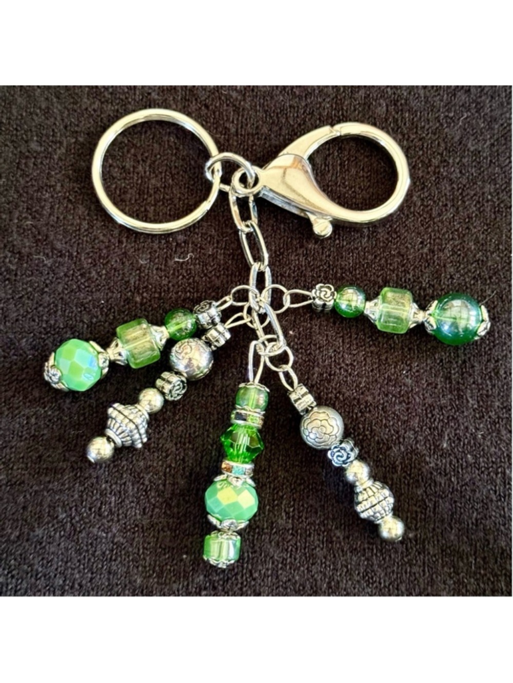 NEW Green Silver Handmade Bag Charm Keychain One of a Kind Crystal Beads (#2)